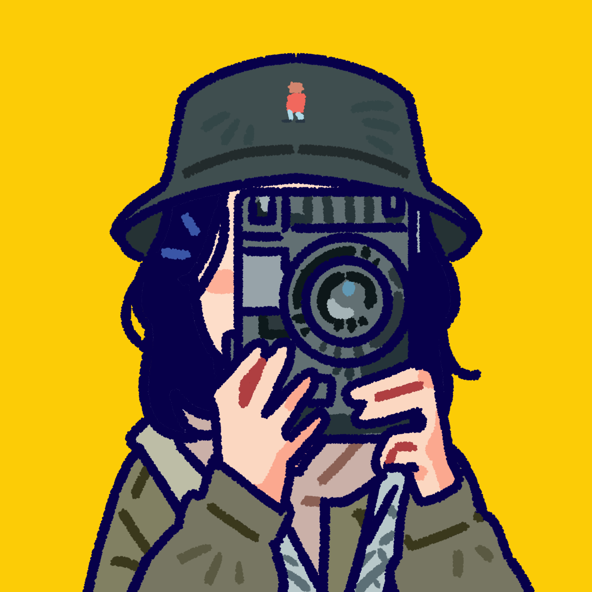 Illustrated portrait of Raufan holding a camera