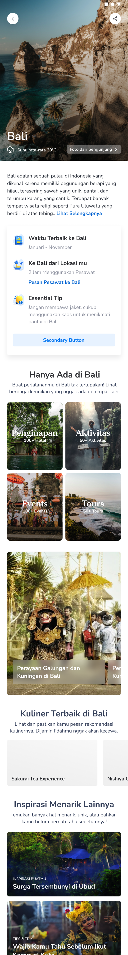 Destination Page design